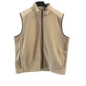 Vineyard Vines Vest Mens XXL Camel Sherpa Deep Pile Full Zip Ivory Fleece